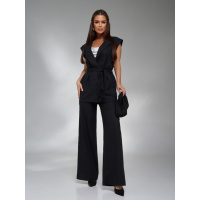 Черный льняной костюм с удлиненным жилетом