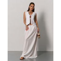 Молочный льняной костюм с жилеткой