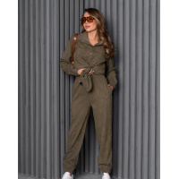 Вельветовый костюм цвета хаки с рубашкой и джоггерами