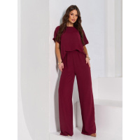 Хлопковый брючный костюм темно-бордового цвета