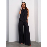 Черный льняной костюм с ассиметричным топом