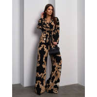 Черный брючный костюм-кимоно из принтованного хлопка