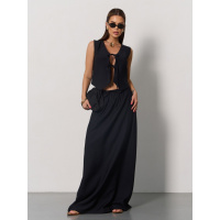 Черный льняной костюм с жилеткой