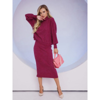 Бордовый ангоровый юбочный костюм с высоким горлом