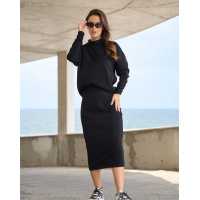 Черный ангоровый утепленный костюм с юбкой-карандаш