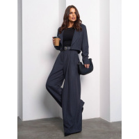 Шерстяной полосатый костюм с укороченным жакетом