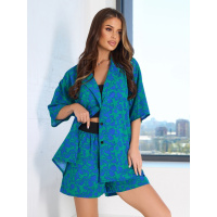 Зелено-синий цветочный костюм в стиле оверсайз