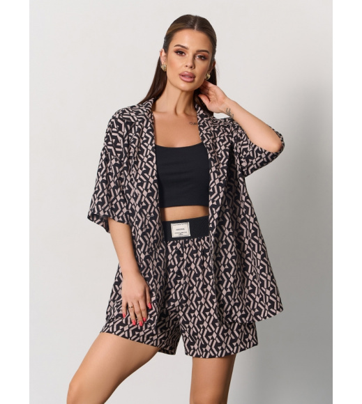 Хлопковый оверсайз костюм с принтом