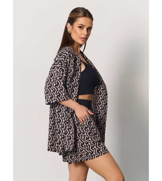 Хлопковый оверсайз костюм с принтом