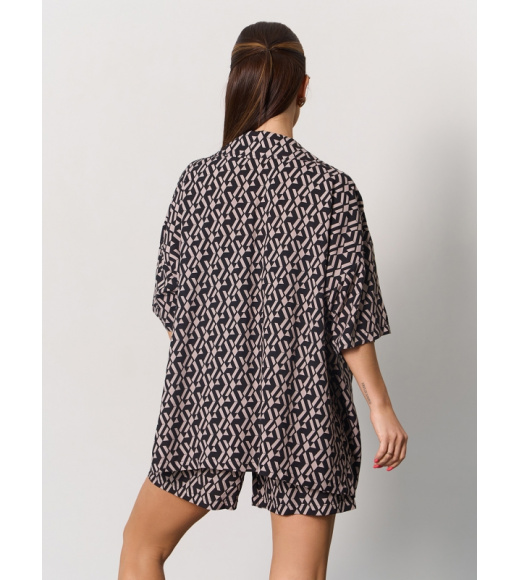 Хлопковый оверсайз костюм с принтом