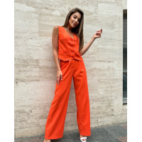 Оранжевый льняной костюм с жилетом