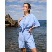 Голубой свободный костюм из льна