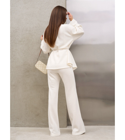 Молочный ангоровый костюм кимоно с брюками клеш