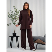 Темно-коричневый свободный костюм с кофтой и штанами