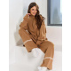 Бежевый брючный полушерстяной костюм с полосками