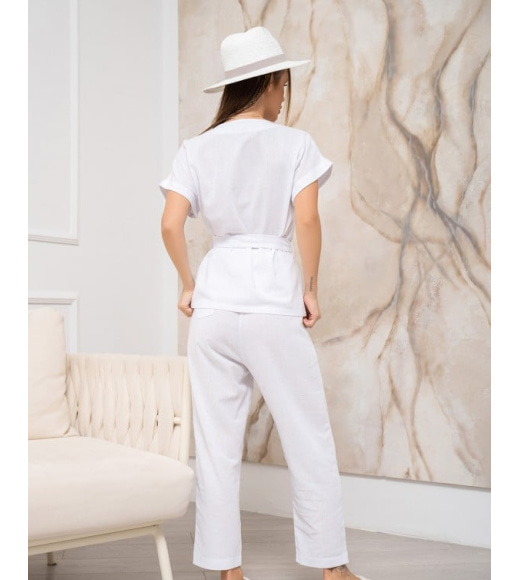 Коттоновый белый костюм с блузой и брюками