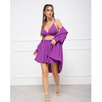 Сиреневый костюм тройка с юбкой