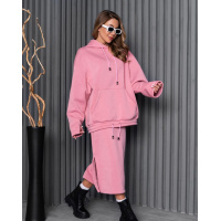 Розовый утепленный трикотажный костюм с юбкой