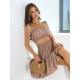 Бежевый открытый костюм с топом и юбкой