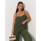 Брючный костюм цвета хаки с топом на бретельках