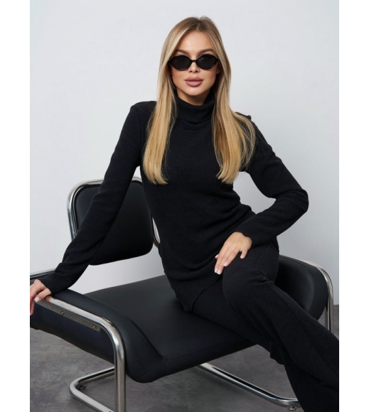 Черный ангоровый костюм с брюками клеш