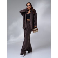 Темно-коричневый велюровый костюм в стиле оверсайз