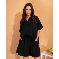 Черный льняной костюм с широкой рубашкой