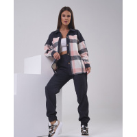 Темно-серый вельветовый костюм с рубашкой из байки