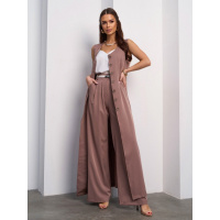 Коричневый брючный костюм с длинной туникой