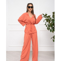 Терракотовый свободный костюм с кимоно