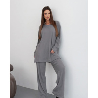 Серый ангоровый костюм с кофтой и широкими штанами