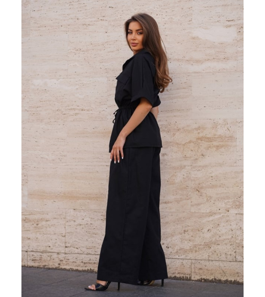 Черный льняной костюм на кулиске