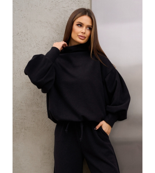 Черный ангоровый костюм с объемными рукавами