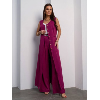 Темно-бордовый брючный костюм с длинной туникой