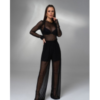 Черный полупрозрачный брючный костюм