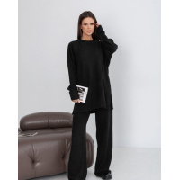 Черный ангоровый костюм с кофтой и широкими штанами