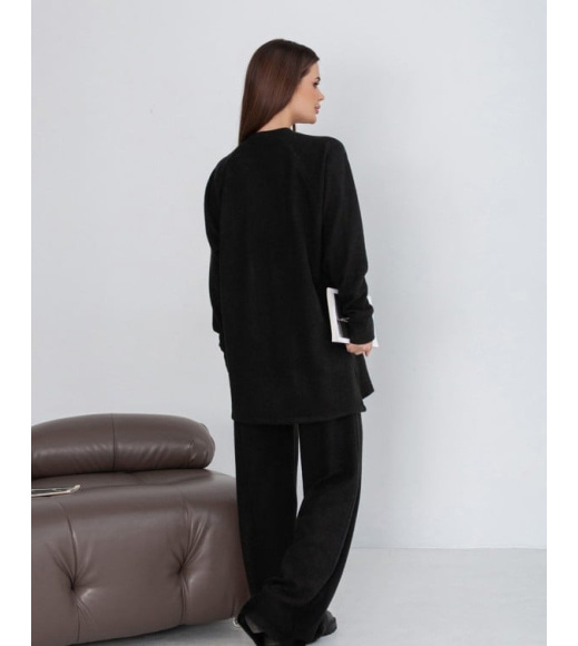 Чорний ангоровий костюм з кофтою та широкими штанами