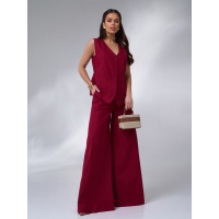 Бордовый льняной костюм с брюками палаццо