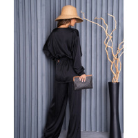 Шелковый черный костюм в пижамном стиле