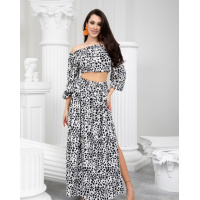 Черно-белый принтованный костюм с топом