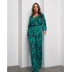 Брючный костюм-кимоно зеленого цвета с принтом