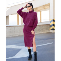 Бордовый ангоровый костюм с разрезом