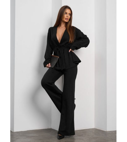 Черный ангоровый костюм кимоно с брюками клеш