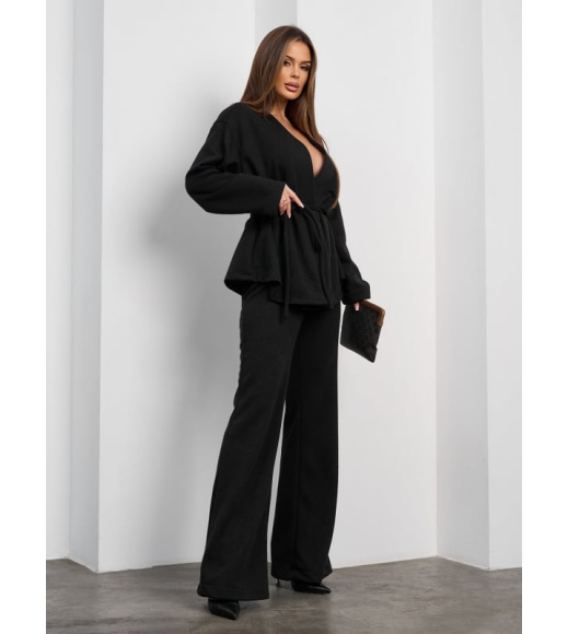 Черный ангоровый костюм кимоно с брюками клеш