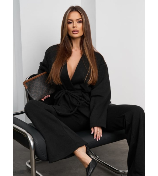 Черный ангоровый костюм кимоно с брюками клеш