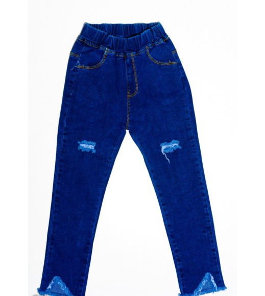 Сині джинси з рваною перфорацією і бахромою по низу
