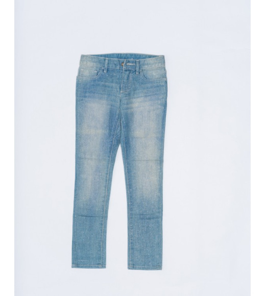 Блакитні блискучі джинси з потертостями