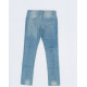 Блакитні блискучі джинси з потертостями