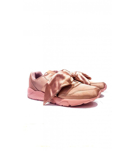 Розовые текстильные кроссовки c широкой атласной лентой