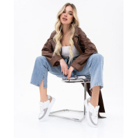 Белые кожаные кроссовки с серо-бежевыми вставками